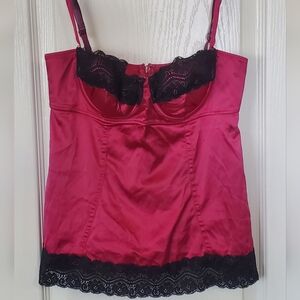 Moda International, Intimate Camisole, Bustier, Sz 4, Maroon & Black Lace